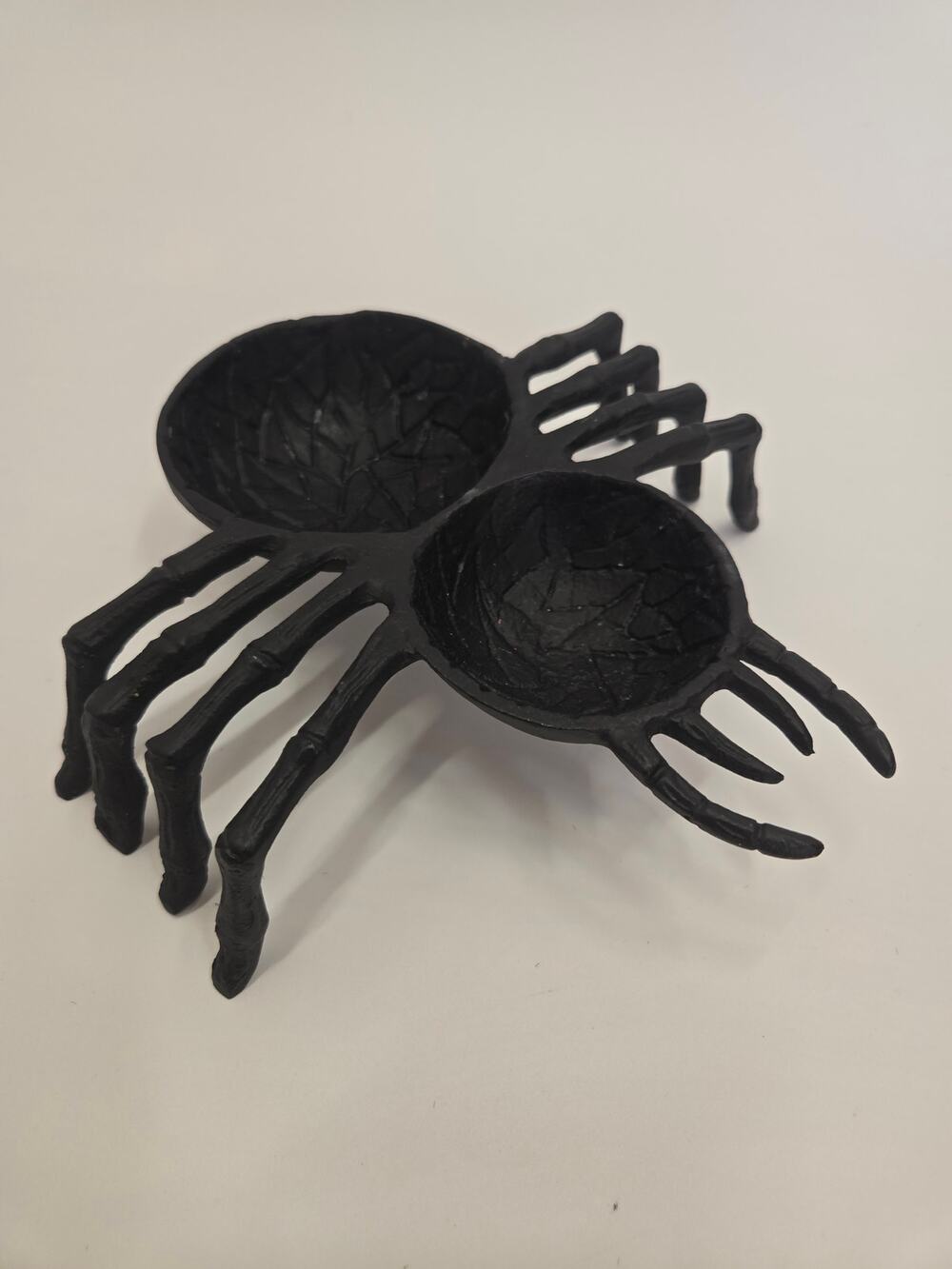Halloween Metal Spider Candy Dish Dip Bowl Black Gothic Serving Decor 8"